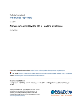 Animals in Testing: How the CPI Is Handling a Hot Issue