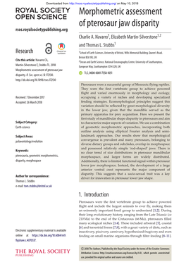 Morphometric Assessment of Pterosaur Jaw Disparity Rsos.Royalsocietypublishing.Org Charlie A