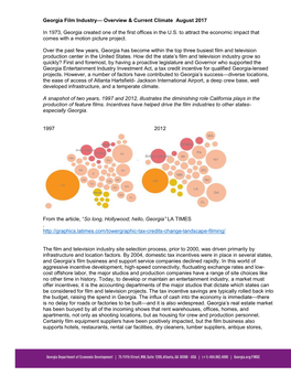 Georgia Film Industry— Overview & Current Climate August 2017 In