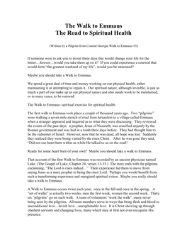 The Walk to Emmaus the Road to Spiritual Health