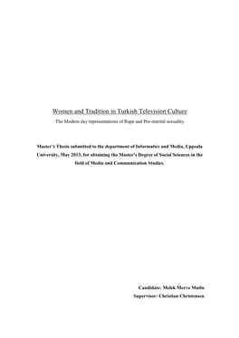 Women and Tradition in Turkish Television Culture the Modern Day Representations of Rape and Pre-Marital Sexuality