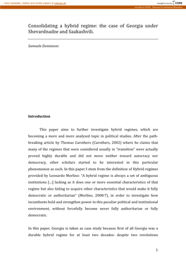 Consolidating a Hybrid Regime: the Case of Georgia Under Shevardnadze and Saakashvili