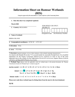 Information Sheet on Ramsar Wetlands (RIS) Categories Approved by Recommendation 4.7 of the Conference of the Contracting Parties