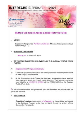 Memo for Interfabric Exhibition Visitors