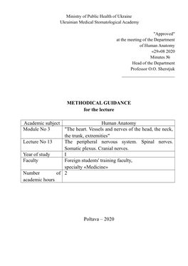 METHODICAL GUIDANCE for the Lecture Academic Subject Human Anatomy Module No 3 