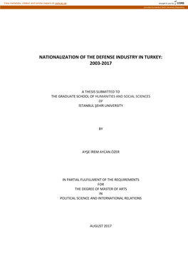 Nationalization of the Defense Industry in Turkey: 2003-2017