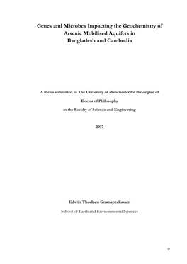 Genes and Microbes Impacting the Geochemistry of Arsenic Mobilised Aquifers in Bangladesh and Cambodia