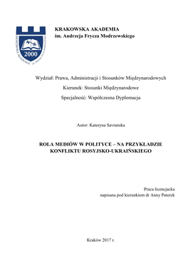 Rola Mediów W Polityce – Na Przykładzie Konfliktu Rosyjsko-Ukraińskiego