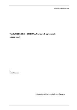 The IUF/COLSIBA – CHIQUITA Framework Agreement: a Case Study