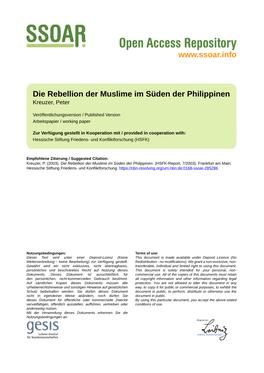 Die Rebellion Der Muslime Im Süden Der Philippinen Kreuzer, Peter