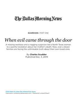 When Evil Came Through the Door a Missing Necklace and a Nagging Suspicion Led a North Texas Woman to a Painful Revelation About Her Mother’S Death