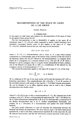 Decompositions of the Space on a Lie Group of Loops