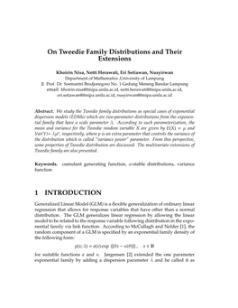 On Tweedie Family Distributions and Their Extensions 1 INTRODUCTION