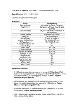 Environment Round Table Date: 20 August 2013