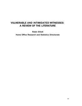 Vulnerable and Intimidated Witnesses: a Review of the Literature