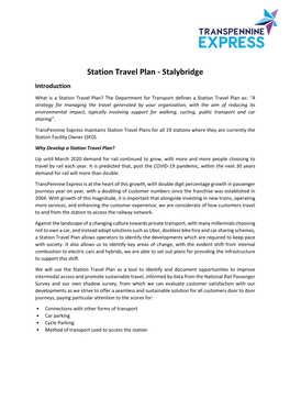 Station Travel Plan - Stalybridge Introduction