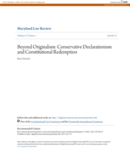 Beyond Originalism: Conservative Declarationism and Constitutional Redemption Ken I