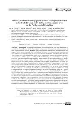 Species Richness and Depth Distribution in the Gulf of Nicoya, Golfo Dulce, and Two Adjacent Areas on the Pacific Coast of Costa Rica