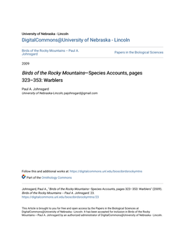 Birds of the Rocky Mountains—Species Accounts, Pages 323–353: Warblers