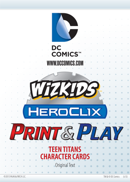 TEEN TITANS CHARACTER CARDS Original Text