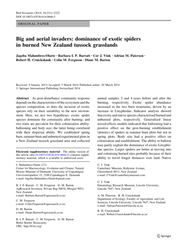 Dominance of Exotic Spiders in Burned New Zealand Tussock Grasslands