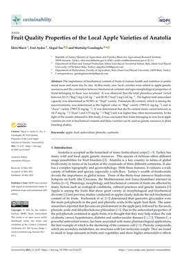 Fruit Quality Properties of the Local Apple Varieties of Anatolia