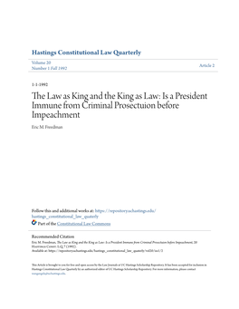 The Law As King and the King As Law: Is a President Immune from Criminal Prosectuion Before Impeachment Eric M