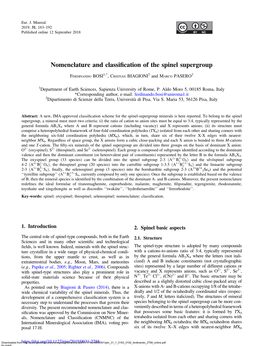 Nomenclature and Classification of the Spinel Supergroup