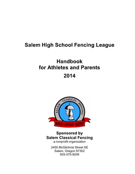 Salem High School Fencing League Handbook for Athletes and Parents