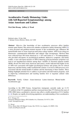 Acculturative Family Distancing: Links with Self-Reported Symptomatology Among Asian Americans and Latinos