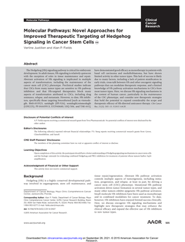 Novel Approaches for Improved Therapeutic Targeting of Hedgehog Signaling in Cancer Stem Cells Verline Justilien and Alan P