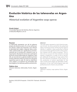 Evolución Histórica De Las Telenovelas En Argen- Tina Historical Evolution of Argentine Soap Operas