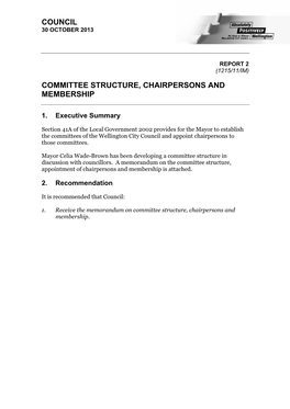 Council Committee Structure, Chairpersons And