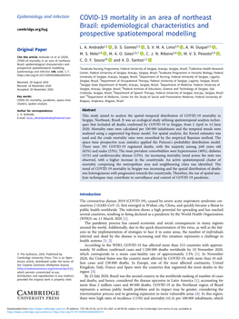 COVID-19 Mortality in an Area of Northeast Brazil: Epidemiological Characteristics and Cambridge.Org/Hyg Prospective Spatiotemporal Modelling