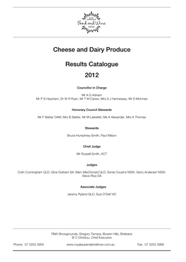 Cheese and Dairy Produce Results Catalogue 2012