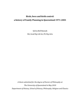 Birds, Bees and Birth Control: a History of Family Planning in Queensland 1971-2001