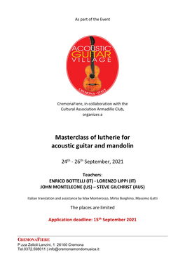 Masterclass of Lutherie for Acoustic Guitar and Mandolin