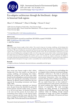 Eco-Adaptive Architecture Through the Bioclimatic Design in Historical Arab Regions