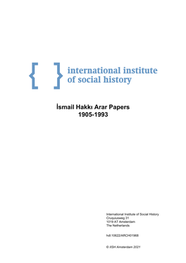 İsmail Hakkı Arar Papers 1905-1993