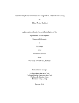 Discriminating Palates: Evaluation and Inequality in American Fine Dining