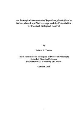 An Ecological Assessment of Impatiens Glandulifera in Its Introduced and Native Range and the Potential for Its Classical Biological Control