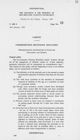 Printed for the Cabinet. January 1965 C