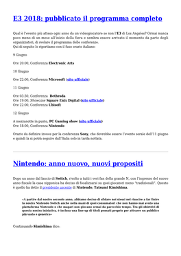 Pubblicato Il Programma Completo,Nintendo