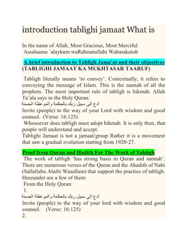 Introduction Tablighi Jamaat What Is