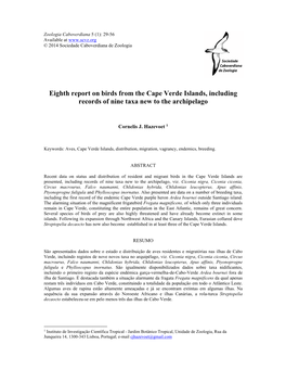 Eighth Report on Birds from the Cape Verde Islands, Including Records of Nine Taxa New to the Archipelago