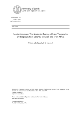 Marine Incursion: the Freshwater Herring of Lake Tanganyika Are the Products of a Marine Invasion Into West Africa