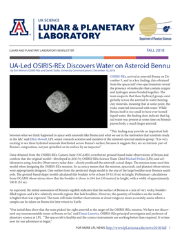 UA-Led OSIRIS-Rex Discovers Water on Asteroid Bennu