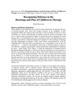 Recognizing Defenses in the Drawings and Play of Children in Therapy