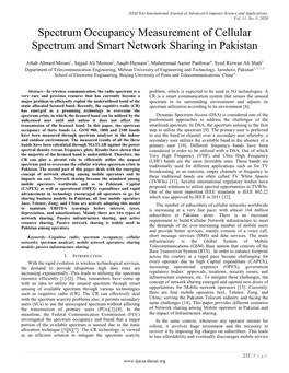 Spectrum Occupancy Measurement of Cellular Spectrum and Smart Network Sharing in Pakistan