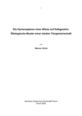 Die Hymenopteren Einer Wiese Auf Kalkgestein: Ökologische Muster Einer Lokalen Tiergemeinschaft